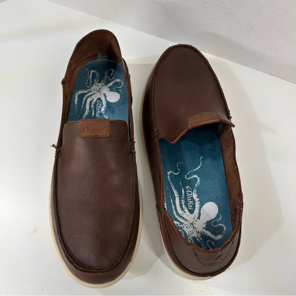 OluKai Nalukai Slip-On Leather Shoes - Size 8.5